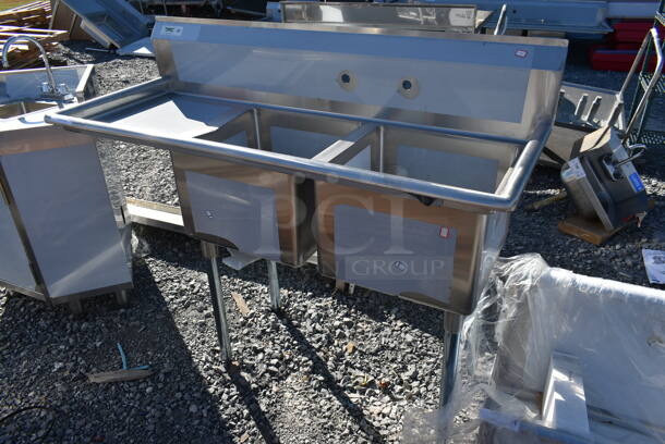 BRAND NEW SCRATCH AND DENT! Regency 600S2171718L Stainless Steel Commercial 2 Bay Sink w/ Left Side Drain Board. Bays 17x17. Drain Board 16.5x18.5 - Image 1 of 5