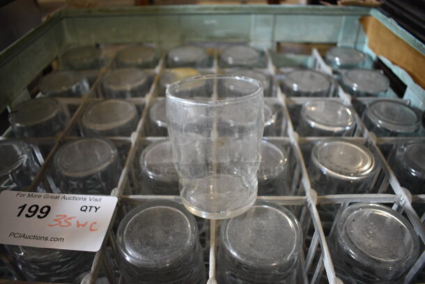 35 Beverage Glasses in Dish Caddy. 2.5x2.5x3.5. 35 Times Your Bid!