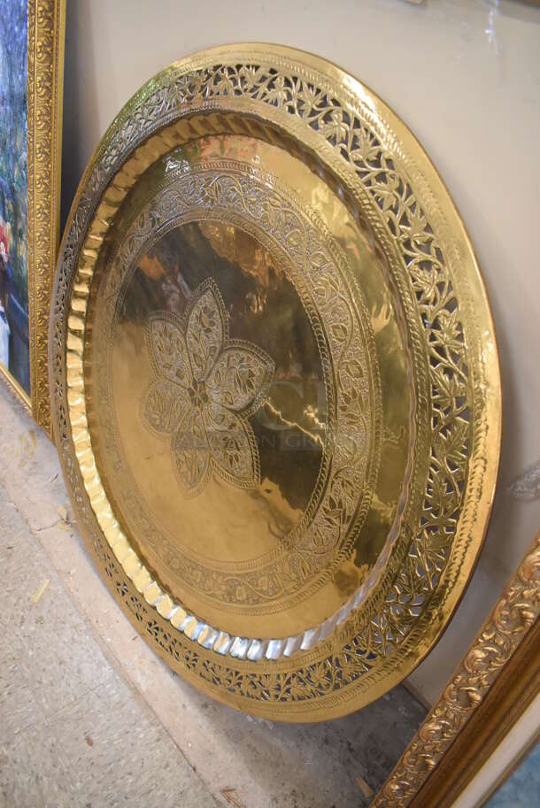 Gold Finish Round Bedouin Moroccan Serving Platter Turned Wall Decoration. - Image 5 of 6