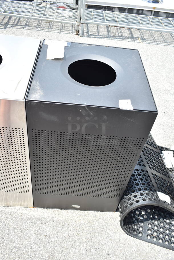 BRAND NEW SCRATCH AND DENT! Rubbermaid 690SC18EPLBK Silhouettes Black Steel Designer Square Waste Receptacle - 20 Gallon - Image 2 of 6