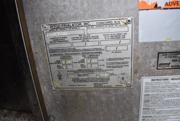 Pitco Frialator Model SG14R-JS Stainless Steel Commercial Floor Style Natural Gas Powered Deep Fat Fryer on Commercial Casters. 122,000 BTU. 16x34.5x46 - Image 6 of 6