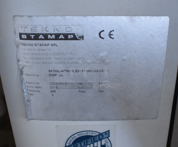 Tekno Stamap Metal Commercial Countertop Reversible Dough Sheeter. 208 Volts, 3 Phase. Closed: 39x38x38 - Image 7 of 7