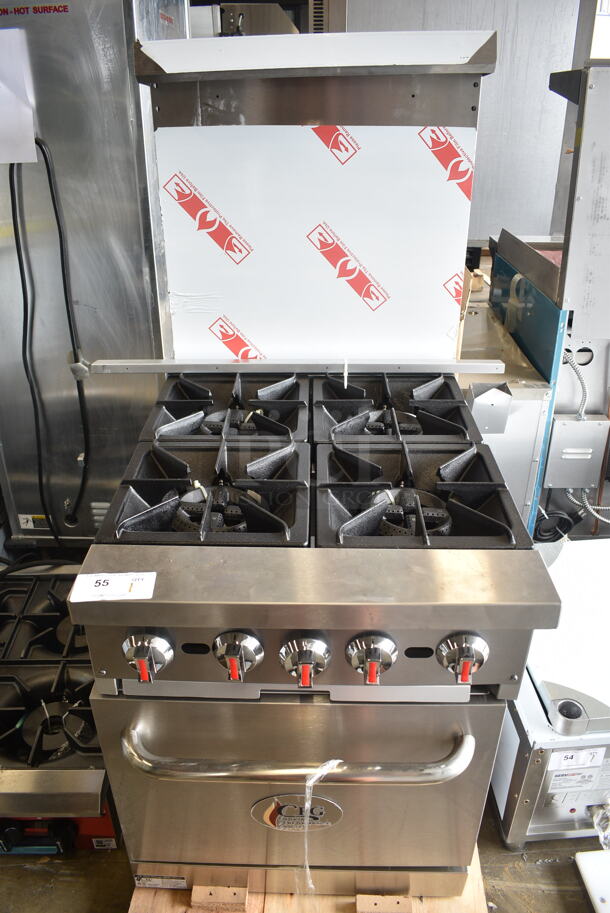 BRAND NEW SCRATCH AND DENT! 2022 Cooking Performance Group CPG 351S24L Stainless Steel Commercial  Liquid Propane 4 Burner 24" Range with Space Saver Oven, Over Shelf and Back Splash. 150,000 BTU. - Image 2 of 8