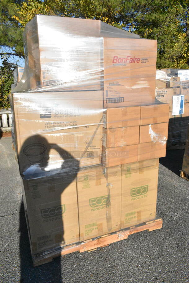 24 BRAND NEW! Boxes Including BonFaire BF5216 Black Insert, 55388-8B Square Cake Tray, 300050 Natural Kraft Deli Sandwich Bag, EP-BHC16-WS . 24 Times Your Bid!  - Image 1 of 6
