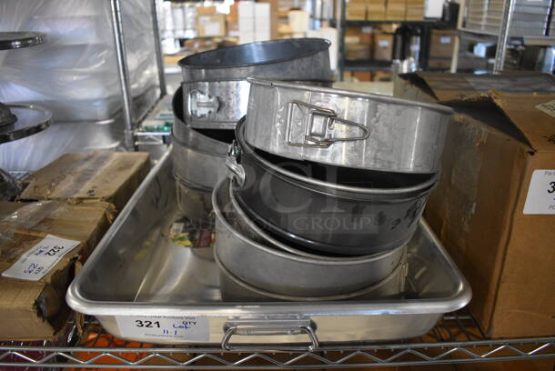 ALL ONE MONEY! Lot of 11 Various Springform Baking Pans in Metal Baking Pan. Includes 18x26x3.5
