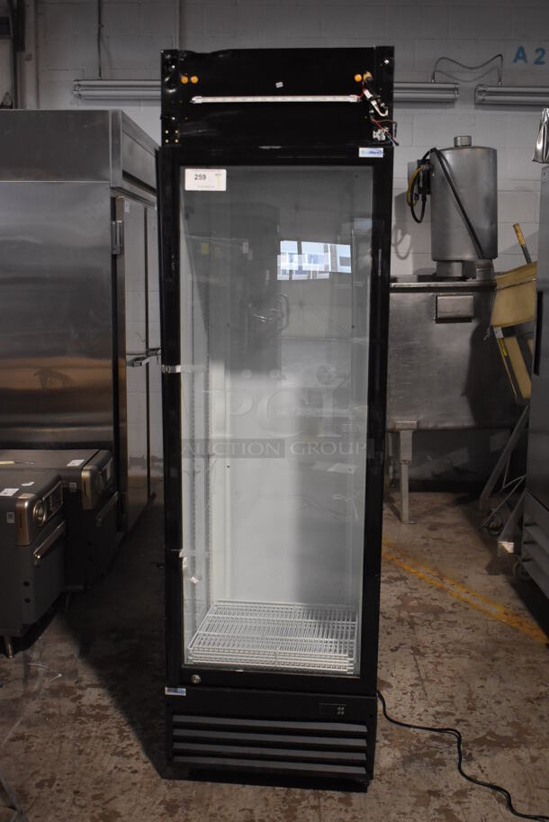 BRAND NEW SCRATCH AND DENT! KoolMore MDR-1GD-13C Metal Commercial Single Door Reach In Cooler Merchandiser w/ Poly Coated Racks on Commercial Casters. 115 Volts, 1 Phase. Tested and Working! - Image 1 of 9