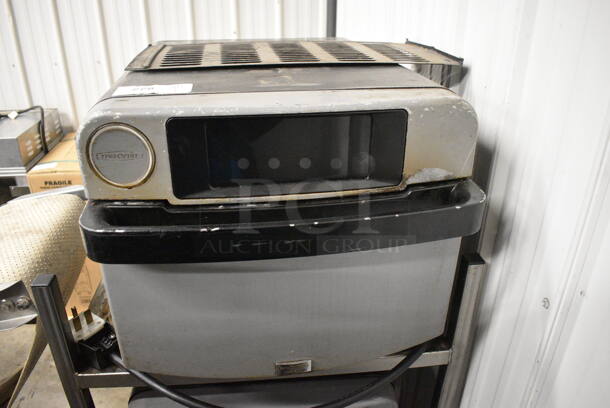 2 2013 Turbochef Encore 2 Metal Commercial Electric Powered Rapid Cook Ovens on Stainless Steel Double Stack Equipment Stand w/ Commercial Casters. 208/240 Volts, 1 Phase. 30x30x60. 2 Times Your Bid! Tested and Working! - Image 4 of 9