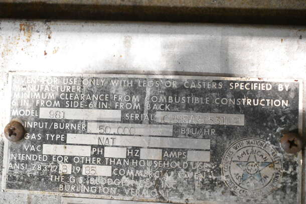 2 Blodgett 981 Metal Commercial Natural Gas Powered Double Deck Pizza Ovens. 50,000 BTU. 2 Times Your Bid! - Image 9 of 9