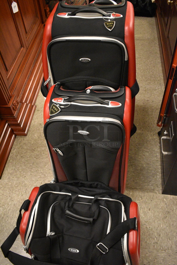 Tumi 3 Piece Ducati Hybrix Nylon Fabric Black and Red Luggage Set. 3 Times Your Bid!