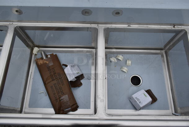 BRAND NEW SCRATCH AND DENT! Regency 600S32424224 Stainless Steel Commercial 3 Bay Sink w/ Dual Drain Boards and Legs. Bays 24x24. Drain Boards 26x22.5 - Image 4 of 6