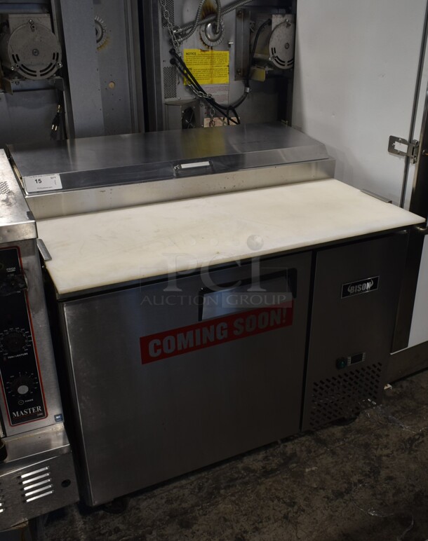 2018 Bison BPT-44 Stainless Steel Commercial Pizza Prep Table on Commercial Casters. 115 Volts, 1 Phase. Tested and Working!