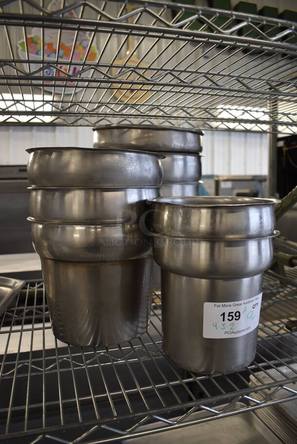 ALL ONE MONEY! Lot of 9 Various Stainless Steel Cylindrical Drop In Bins. Includes 7.5x7.5x8, 9.5x9.5x8, 11.5x11.5x8 - Image 3 of 5