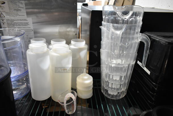 ALL ONE MONEY! Tier Lot of Various Items Including Poly Syrup Pourers, Metal Muffin Baking Pan, Poly Drop In Bins, Glass Container, Poly Pitchers - Image 4 of 12