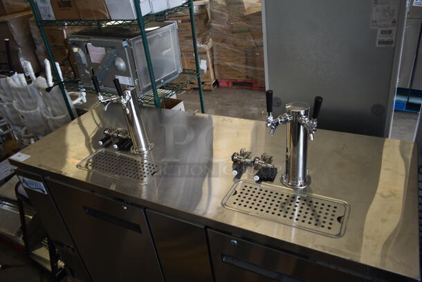 BRAND NEW SCRATCH AND DENT! Avantco 177UDD3HCS Stainless Steel Commercial Kegerator / Beer Dispenser with (2) 2 Tap Towers - (3) 1/2 Keg Capacity. 115 Volts, 1 Phase. Tested and Working!  - Image 3 of 11