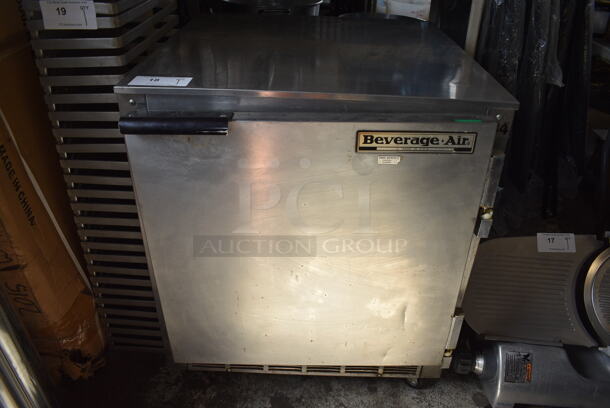 Beverage Air Model UCR27A Stainless Steel Commercial Single Door Undercounter Cooler on Commercial Casters. 115 Volts, 1 Phase. 27x29x31.5. Cannot Test - Unit Needs New Power Cord