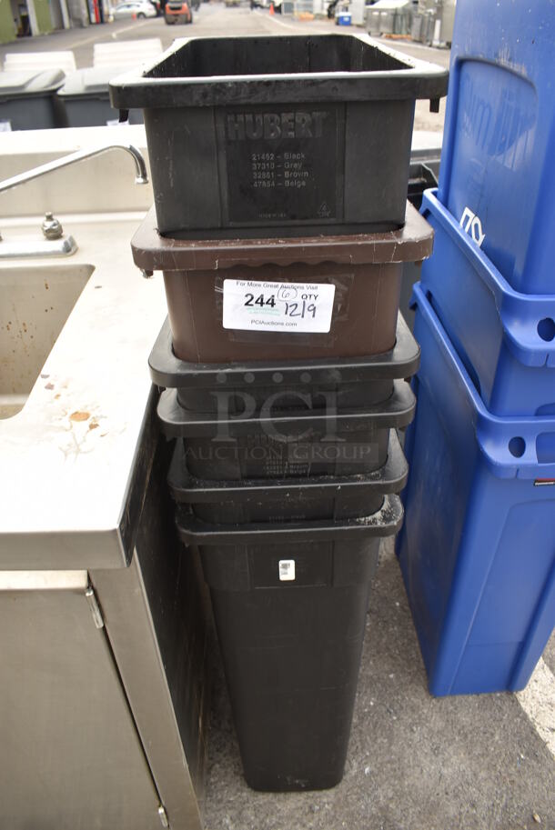6 Poly Slim Jim Trash Cans; Brown and 5 Black. 11x20x30. 6 Times Your Bid! - Image 2 of 6