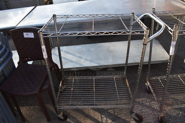 Chrome Finish 2 Tier Cart w/ Handle on Commercial Casters. 35x18x40