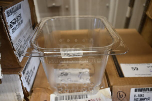 ALL ONE MONEY! Lot of 4 BRAND NEW IN BOX! Cambro 65CLRCW135 Clear Poly Straining 1/6 Size Drop In Bin Inserts. 1/6x6