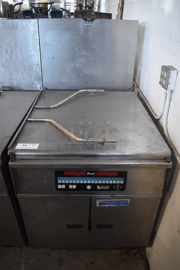 Pitco Frialator DD 24 RUFM Stainless Steel Commercial Natural Gas Powered Donut Fryer w/ Grease Trap. 72,000 BTU. 29x43x56