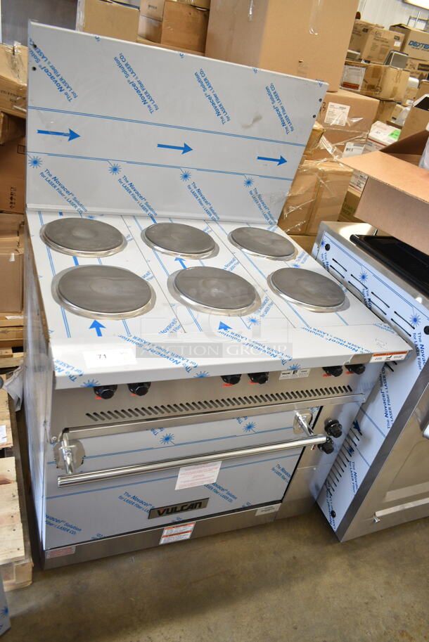 BRAND NEW! Vulcan EV36S-6FP208 Endurance Series Stainless Steel Commercial 36" Electric Powered 6 French Plate Range w/ Oven and Back Splash. 208 Volts, 1/3 Phase. - Image 2 of 7
