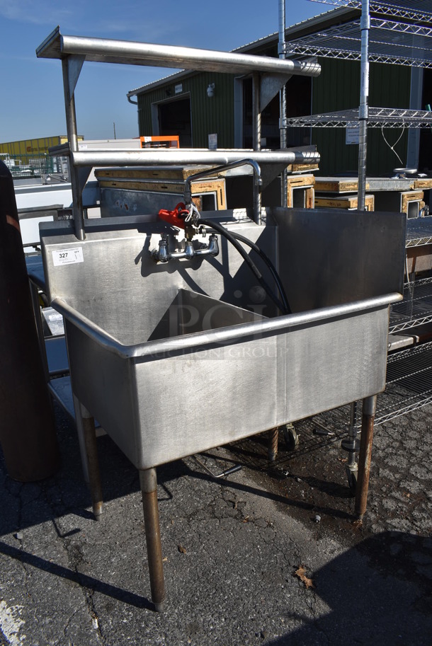 Stainless Steel Commercial 2 Bay Sink w/ Faucet, Handles and 2 Tier Over Shelf. 37x28x65. Bays 18x24x13 - Image 2 of 6