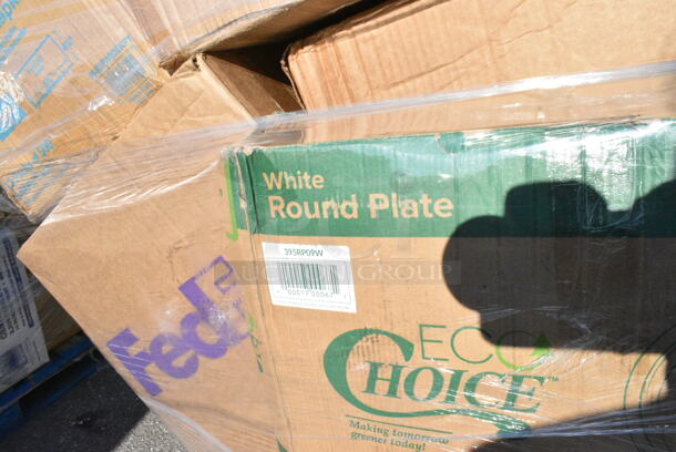 28 BRAND NEW Boxes Including 395RP10CPF EcoChoice No PFAS Added 10" Natural Bagasse Blend 3 Compartment Plate - 500/Case, 1501405NAT Choice 2 3/4" x 10" Kraft Disposable Silverware / Bakery / Churro Bag - 2000/Case, 433HLFHCAKE Choice 1/2 Size High Dome Sheet Cake Display Container with Clear Dome Lid - 25/Case, 966UPWIDEKFT OneUp by Choice Kraft 2-Ply Wide Interfold 6 1/2" x 8 1/2" Dispenser Napkin - 6000/Case, 395RP09W Choice Plates, 500LFLAT Choice 32 oz. Clear PET Plastic Flat Lid with No Straw Slot - 500/Case, 129MCR38B Choice 38 oz. Black Round Microwavable Heavy Weight Container with Lid - 150/Case, 394365M Noble Products Powder-Free Disposable Clear Vinyl Gloves for Foodservice - Medium - 1000/Case, 760PCC09 Choice 9 oz. Poly Paper Cold Cup - 2000/Case, 433CARRIER4 Choice Pulp Fiber 4 Cup Carrier - 300/Case, 500CC12 Choice Clear PET Customizable Plastic Cold Cup - 12 oz. - 1000/Case, 5012433M1 Lavex Li'l Herc 12-16 Gallon 1 Mil 24" x 33" Low Density Medium-Duty Clear Can Liner / Trash Bag - 250/Case, 130WHKSH Choice White Heavy Weight Wrapped Plastic Cutlery Pack - 500/Case, 500TO993C3 Choice 9" x 9" x 3" Microwaveable 3-Compartment Black / Clear Plastic Hinged Container - 100/Case. 28 Times Your Bid!  - Image 8 of 12