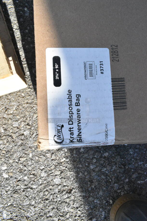 28 BRAND NEW Boxes Including 395RP10CPF EcoChoice No PFAS Added 10" Natural Bagasse Blend 3 Compartment Plate - 500/Case, 1501405NAT Choice 2 3/4" x 10" Kraft Disposable Silverware / Bakery / Churro Bag - 2000/Case, 433HLFHCAKE Choice 1/2 Size High Dome Sheet Cake Display Container with Clear Dome Lid - 25/Case, 966UPWIDEKFT OneUp by Choice Kraft 2-Ply Wide Interfold 6 1/2" x 8 1/2" Dispenser Napkin - 6000/Case, 395RP09W Choice Plates, 500LFLAT Choice 32 oz. Clear PET Plastic Flat Lid with No Straw Slot - 500/Case, 129MCR38B Choice 38 oz. Black Round Microwavable Heavy Weight Container with Lid - 150/Case, 394365M Noble Products Powder-Free Disposable Clear Vinyl Gloves for Foodservice - Medium - 1000/Case, 760PCC09 Choice 9 oz. Poly Paper Cold Cup - 2000/Case, 433CARRIER4 Choice Pulp Fiber 4 Cup Carrier - 300/Case, 500CC12 Choice Clear PET Customizable Plastic Cold Cup - 12 oz. - 1000/Case, 5012433M1 Lavex Li'l Herc 12-16 Gallon 1 Mil 24" x 33" Low Density Medium-Duty Clear Can Liner / Trash Bag - 250/Case, 130WHKSH Choice White Heavy Weight Wrapped Plastic Cutlery Pack - 500/Case, 500TO993C3 Choice 9" x 9" x 3" Microwaveable 3-Compartment Black / Clear Plastic Hinged Container - 100/Case. 28 Times Your Bid!  - Image 10 of 12