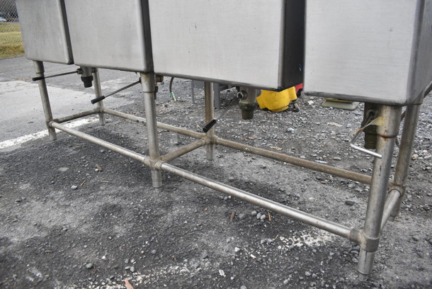 Stainless Steel Commercial 4 Bay Sink w/ Dual Drain Boards, Faucet, 2 Handle Sets and Spray Nozzle Attachment. 114x27x44. Bays 20x18x14, 10x18x14. Drain Boards 16x21x1 - Image 9 of 10