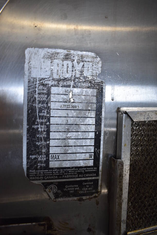 Doyon FC-1 Stainless Steel Commercial Floor Style Electric Powered Conveyor Pizza Oven on Commercial Casters. 208 Volts. 59x44x49 - Image 6 of 7
