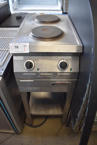 Garland ED-15THSE Stainless Steel Commercial Countertop Electric Powered 2 Burner Hot Plate Range on Stand. 208 Volts, 3 Phase. 15x24x38