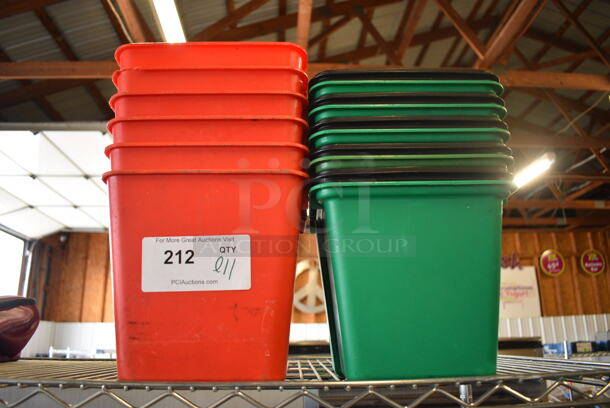 ALL ONE MONEY! Lot of 11 Poly Buckets; 6 Red and 5 Green. 8x8x8