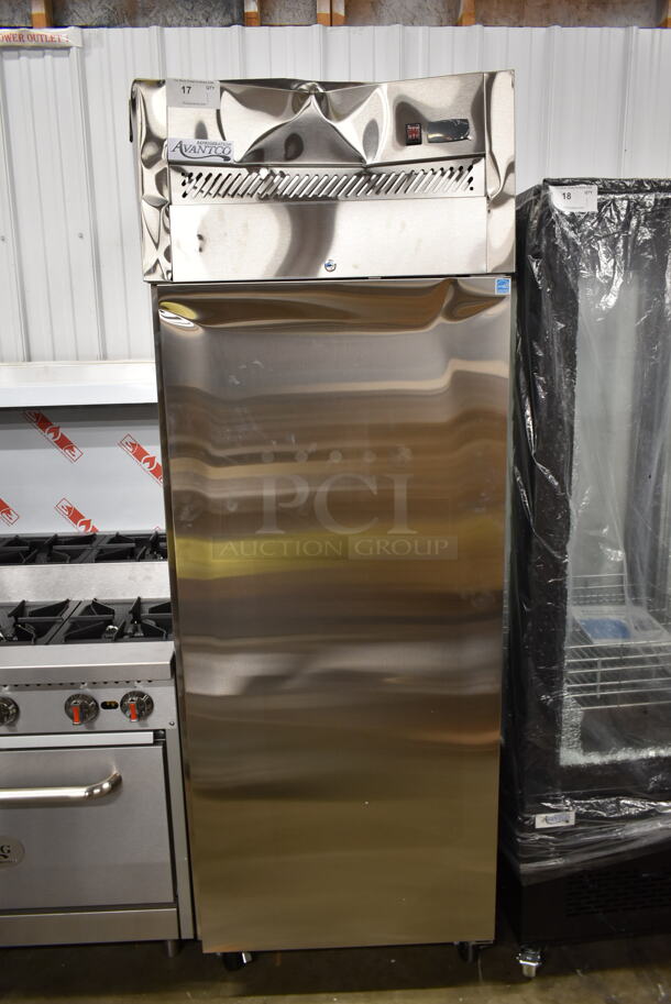 BRAND NEW SCRATCH AND DENT! 2023 Avantco 178Z1FHC Stainless Steel Commercial Single Door Reach In Freezer on Commercial Casters. Unit Is Locked. 115 Volts, 1 Phase. Tested and Working! - Image 1 of 9
