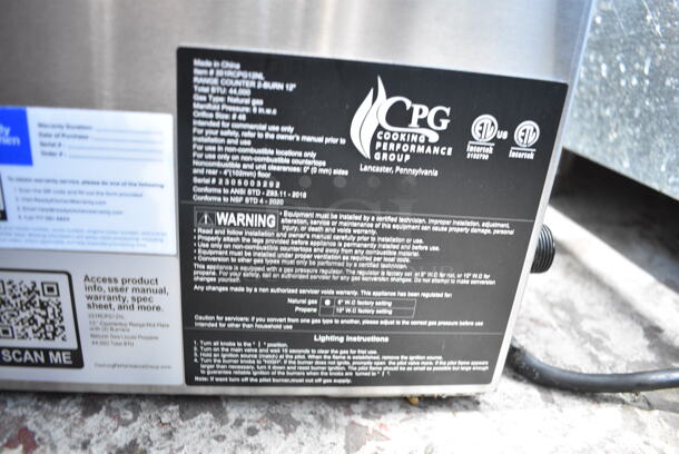 BRAND NEW SCRATCH AND DENT! 2023 Cooking Performance Group CPG 351RCPG12NL Stainless Steel Commercial Countertop Natural Gas Powered 2 Burner Range.  - Image 3 of 5