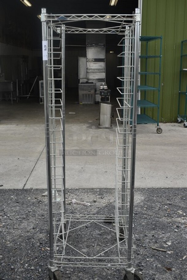 Chrome Finish Metro Style Commercial Pan Transport Rack on Commercial Casters. See Pictures For Damage. 21x27x68
