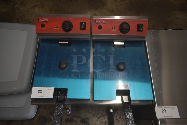 BRAND NEW SCRATCH AND DENT! Avantco 177F202 Stainless Steel Commercial Countertop Electric Powered 2 Bay Deep Fat Fryer w/ 2 Fry Baskets and 2 Lids. 208/240 Volts, 1 Phase. - Image 2 of 5