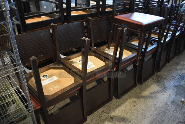 4 Wooden Dining Chairs w/ Brown/Red Seat Cushion. 18x18x35. 4 Times Your Bid! - Image 5 of 5