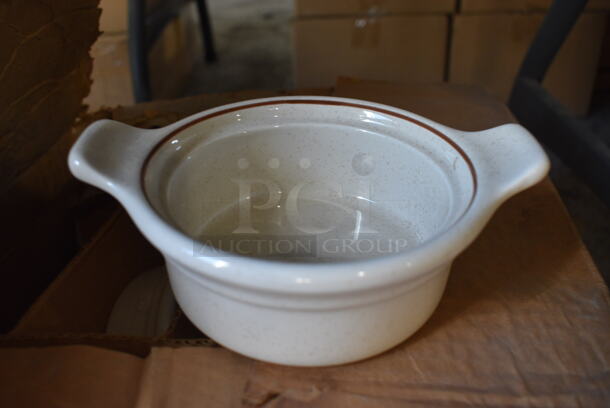 24 BRAND NEW IN BOX! White Ceramic Bowls w/ Handles. 6.5x5x2. 24 Times Your Bid!