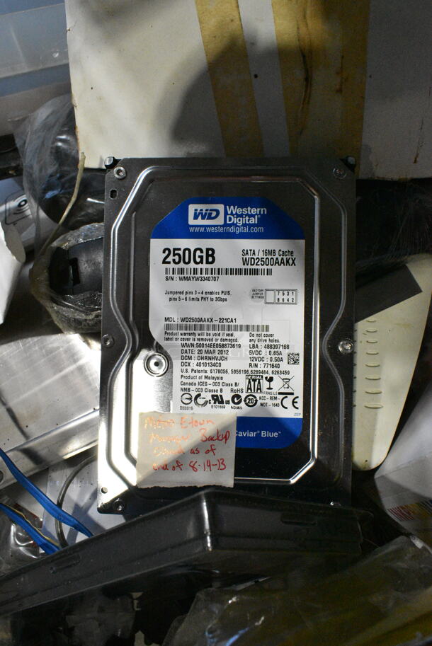 ALL ONE MONEY! Lot of Various Items Including Order Pads, Remote, Sign, Hard Drive in Poly Bin.  - Image 5 of 8