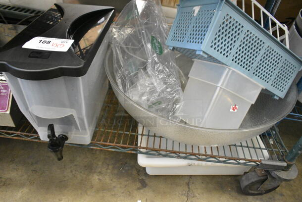 ALL ONE MONEY! Lot of 5 Poly Items; Beverage Holder Dispenser, Silverware Bin, Bowl and Drop In Bin.  - Image 1 of 6