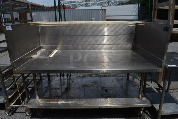 Stainless Steel Table w/ Back Splash, Side Splash Guards and Under Shelf on Commercial Casters. 75x42x55