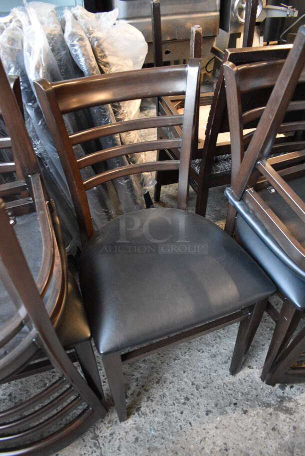6 Wood Pattern Dining Chairs w/ Black Seat Cushion. 17x17x35. 6 Times Your Bid! - Image 3 of 4