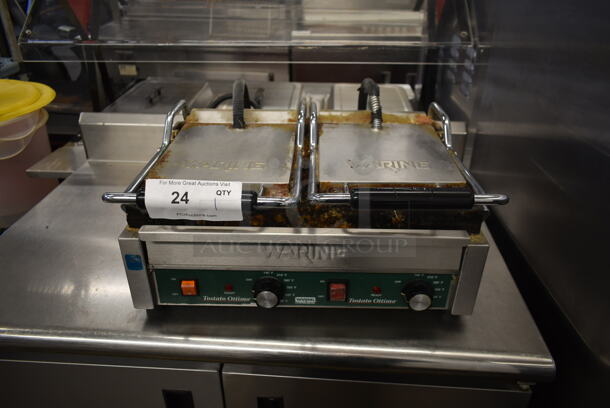 Waring WFG300 Stainless Steel Commercial Countertop Double Panini Press. 240 Volts, 1 Phase. Unit Was Working When Removed.