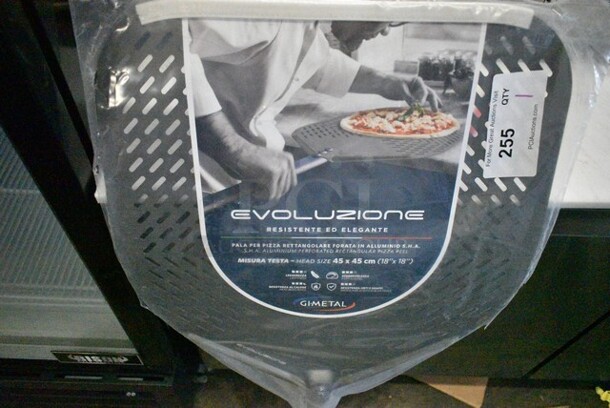 BRAND NEW SCRATCH AND DENT! GI Metal Evoluzione 18" Anodized Aluminum Square Perforated Pizza Peel with 23 1/2" Handle E-45RF/60 - Image 3 of 5