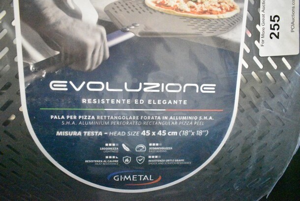 BRAND NEW SCRATCH AND DENT! GI Metal Evoluzione 18" Anodized Aluminum Square Perforated Pizza Peel with 23 1/2" Handle E-45RF/60 - Image 4 of 5