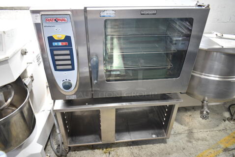 Rational SCC 62 Stainless Steel Commercial Electric Powered SelfCooking Center Combi Convection Oven on Equipment Stand. 208 Volts, 3 Phase.