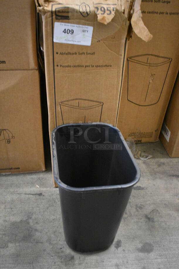 16 BRAND NEW IN BOX! Rubbermaid 2955 Black Poly Trash Cans. 11.5x8.5x12. 16 Times Your Bid!