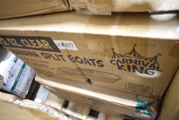 PALLET LOT of 30 BRAND NEW Boxes Including Choice 1 oz Portion Cups, Choice 2 oz Portion Cups, 500CC20 Choice Clear PET Customizable Plastic Cold Cup - 20 oz. - 600/Case, 395RP09 EcoChoice Compostable Sugarcane / Bagasse 9" Plate - 500/Case, 127CH64 Choice 64 oz. Clear RPET Hinged Deli Container - 200/Case, 760BB12 Carnival King 12 oz. Clear Plastic Banana Split Boat - 500/Case, 267810001G Acopa Phoenix Gold 6 1/2" 18/0 Stainless Steel Forged Teaspoon - 12/Case, 2 Box Choice PET Plastic Lid for 1.5 to 2.5 oz. Souffle Cup / Portion Cup - 2500/Case, 5002TPJ Lavex 2-Ply 720' Universal Jumbo Toilet Paper Roll with 9" Diameter - 12/Case, 50010C Choice 10 oz. Coffee Print Poly Paper Hot Cup - 1000/Case, 760IC04P Choice 4 oz. Pink Paper Frozen Yogurt / Food Cup - 1000/Case, 2 Box 129MCS12B Choice 12 oz. Black 6" x 4 3/4" x 1 3/4" Rectangular Microwavable Heavy Weight Container with Lid - 150/Case, 127RD16BULK  Choice 16 oz. Customizable Microwavable Translucent Round Deli Container - 500/Case, 3 Box 127SB32COMBO Choice 32 oz. Clear Plastic Salad Bowl with Lid - 150/Case, 500CC32p Clear PET Plastic Cold Cup - 32 oz., 129MCR50B Choice 43 oz. Black Round Microwavable Heavy Weight Container with Lid 9" - 150/Case. 30 Times Your Bid!  - Image 7 of 12