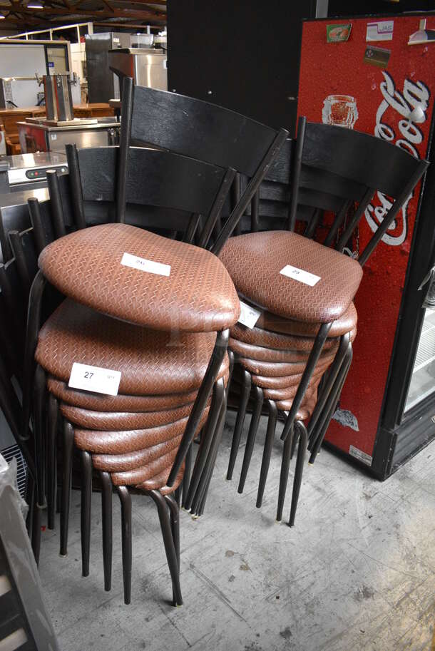 4 Dark Brown Wood Pattern Dining Chairs w/ Weaved Brown Seat Cushion. Stock Picture - Cosmetic Condition May Vary. 17x16x32. 4 Times Your Bid! - Image 7 of 7