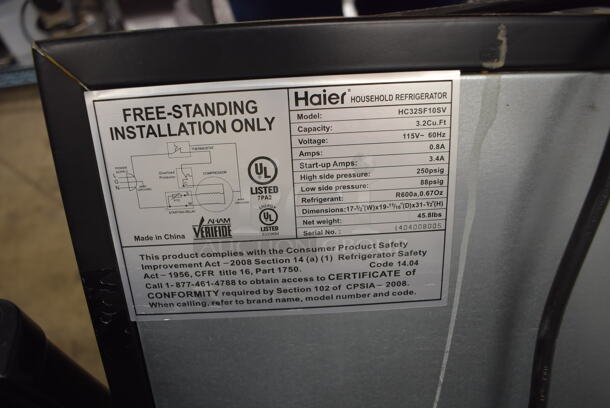 Haier HC32SF10SV Metal Mini Cooler. 115 Volts, 1 Phase. 18x19x32. Tested and Powers On But Does Not Get Cold - Image 6 of 6