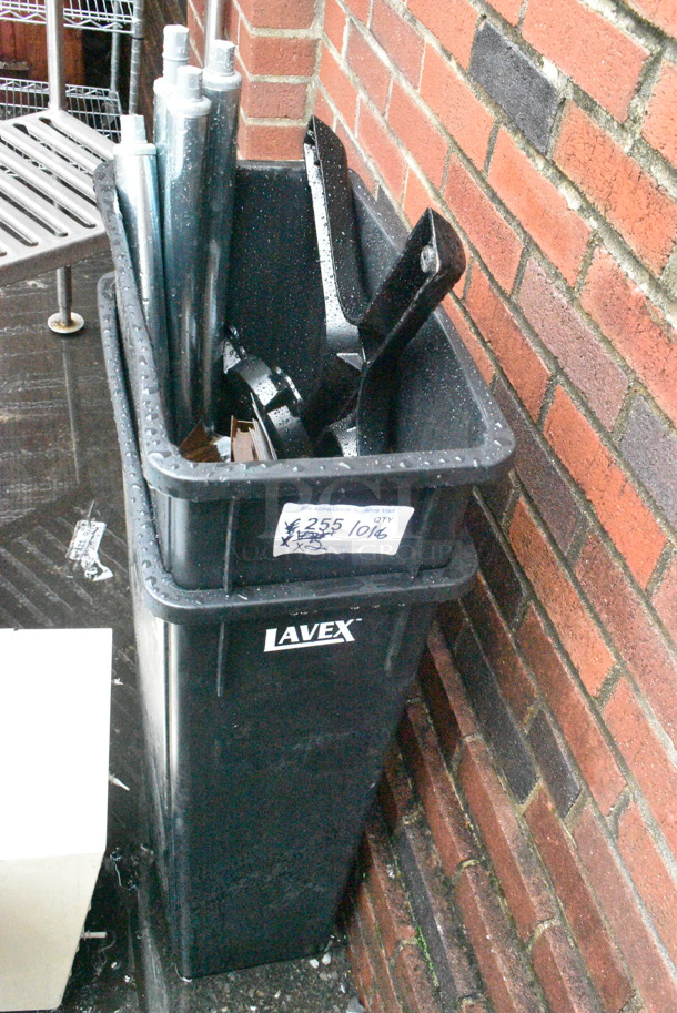 2 BRAND NEW SCRATCH AND DENT! Lavex 475WH23BK Black Poly Slim Jim Trash Cans w/ Contents. 2 Times Your Bid!  - Image 2 of 7